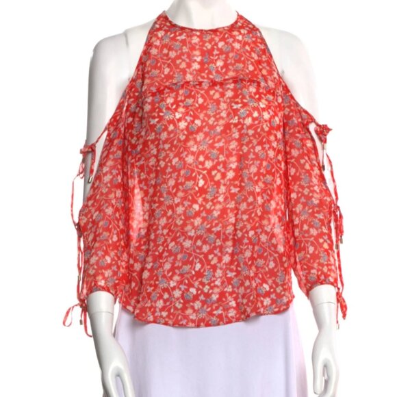 NWOT Veronica Beard Flynn Floral Silk Cold Shoulder Halter Neck Blouse XS $344 - Picture 2 of 13